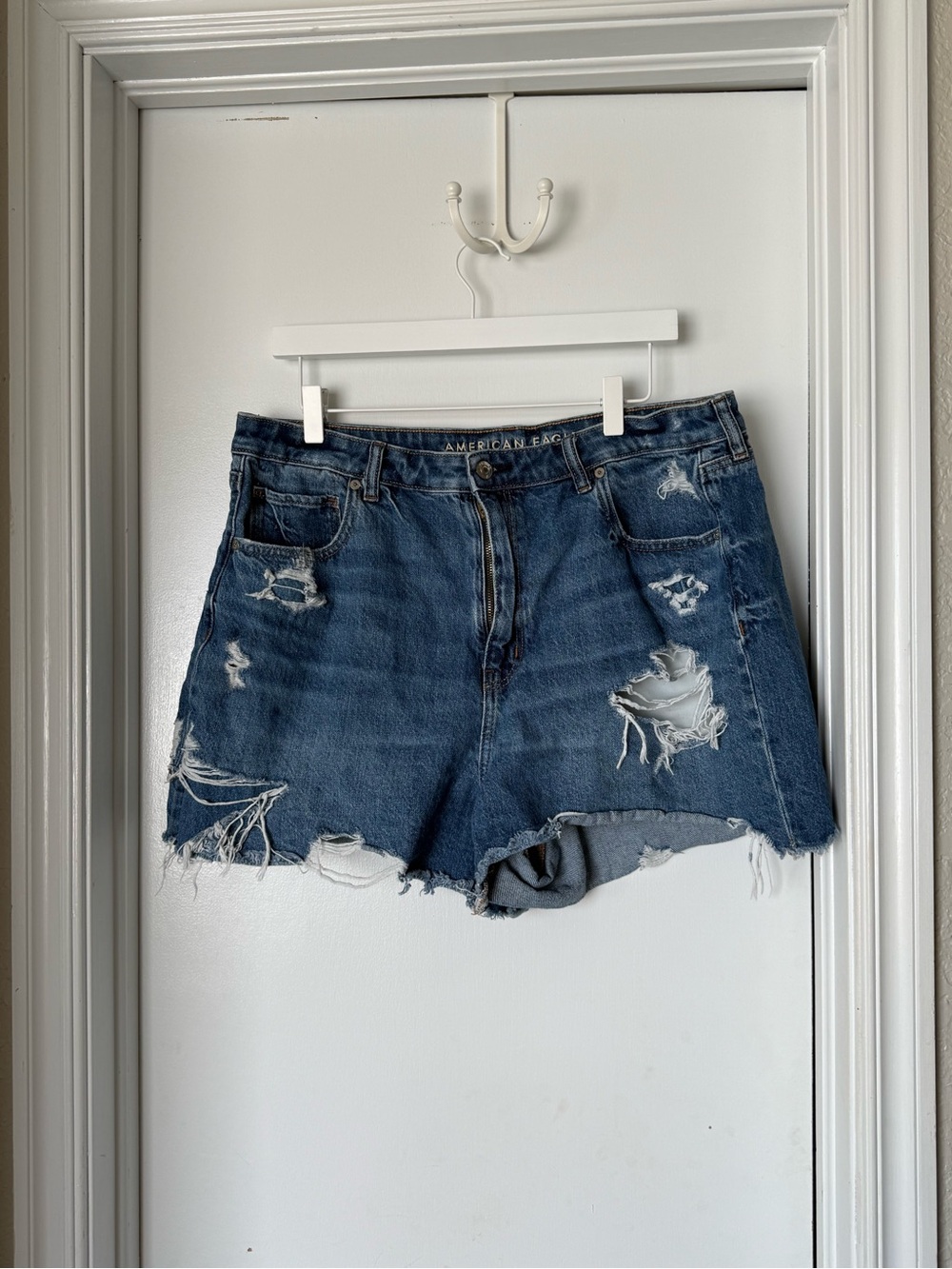 American Eagle Outfitters Distressed Dark Blue Denim Cutoff Shorts